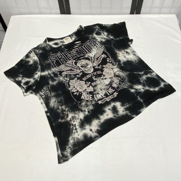 Dirtee Laundry Short Sleeve Tie Dyed Born to Ride Moto Slit Top Biker Tee Shirt - Picture 9 of 13